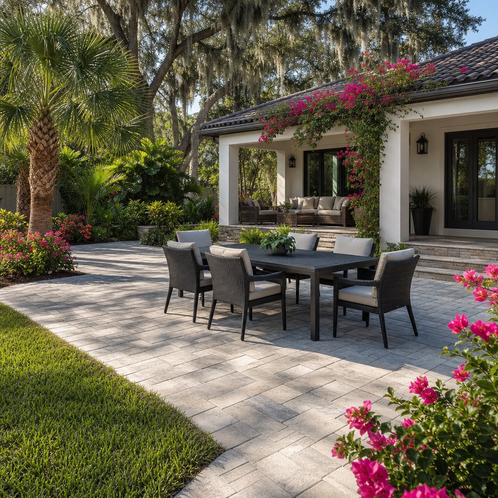 Paver patio and hardscape on a St. Petersburg Gulf-coast lot