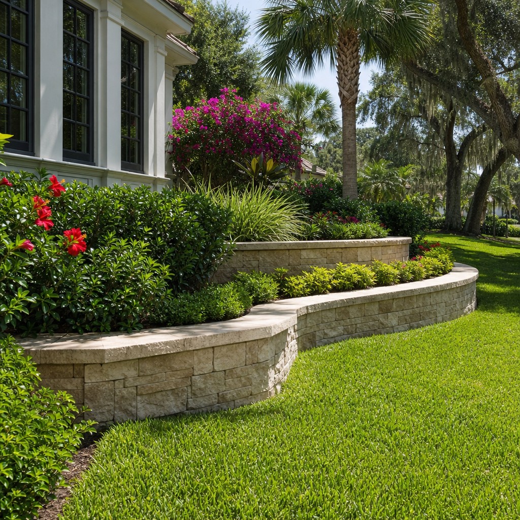 Stone retaining wall on a Dunedin waterfront lot