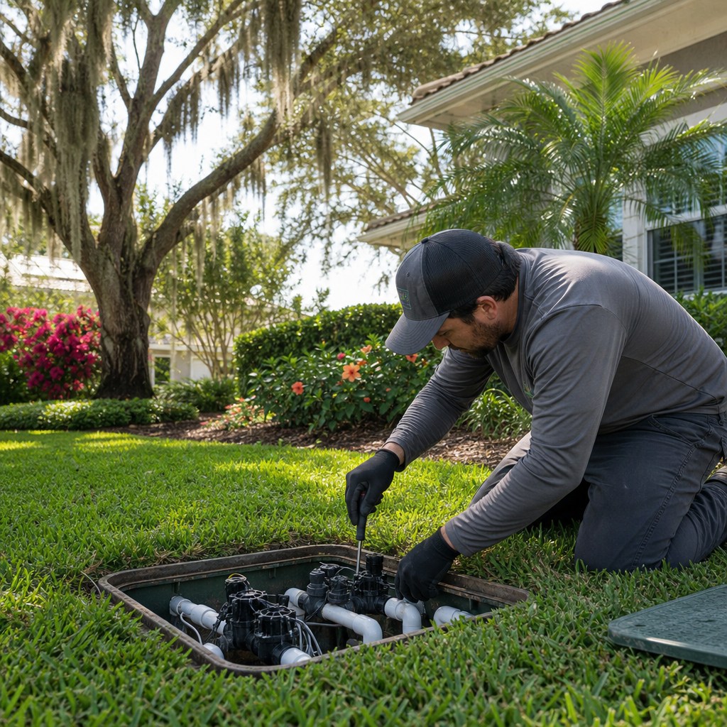 Irrigation repair on an established Temple Terrace yard