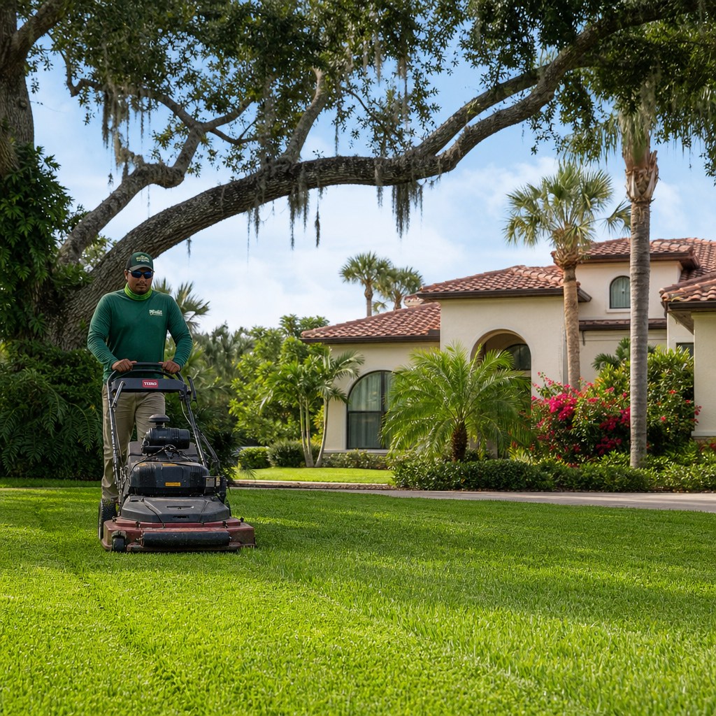 Lawn maintenance on an acreage property in Plant City
